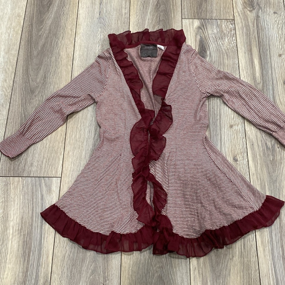GUINEVERE Cardigan Ruffle Stripe 3/4 Sleeve